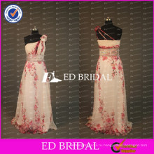 ЭД элегантный Китай Стиль невесты напечатаны одно плечо линии бисером пояса длинные шифон Пром платье 2017